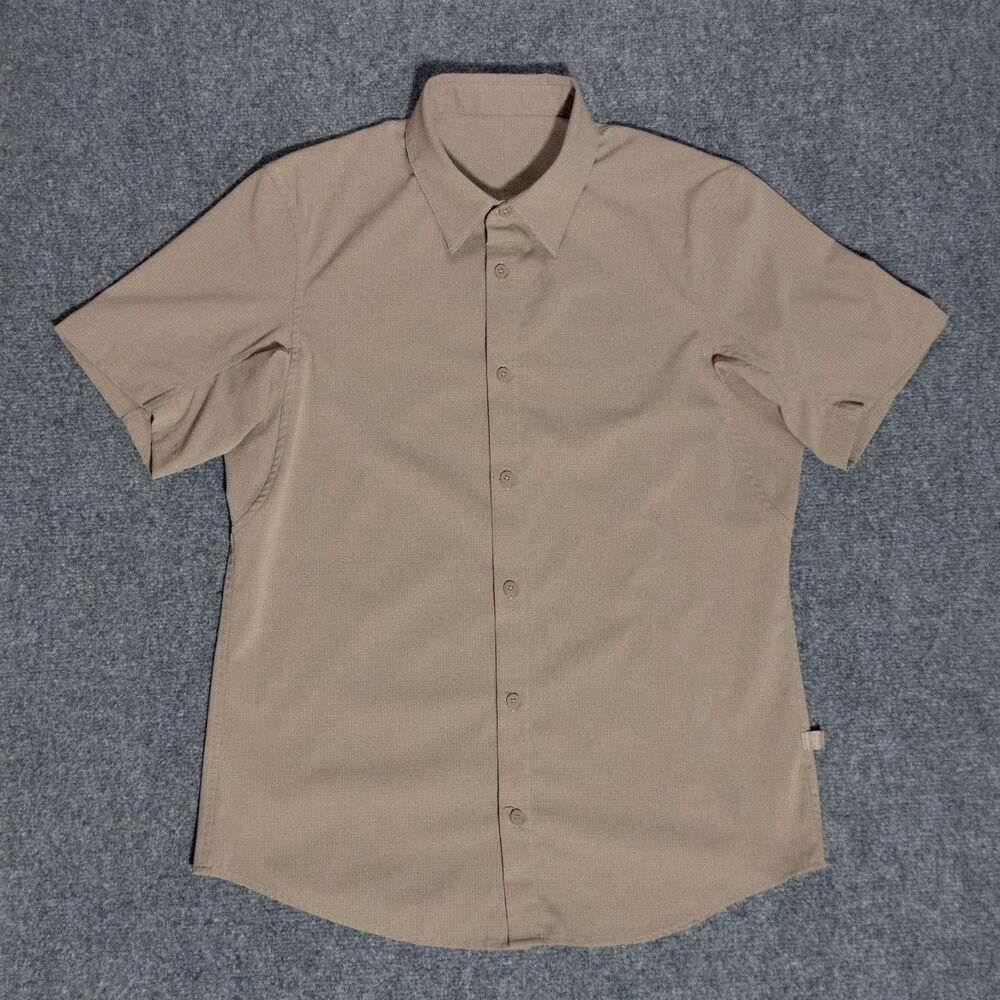 Lululemon Airing Easy Tan Button Down S/S Shirt Men's Medium Tech Woven Air